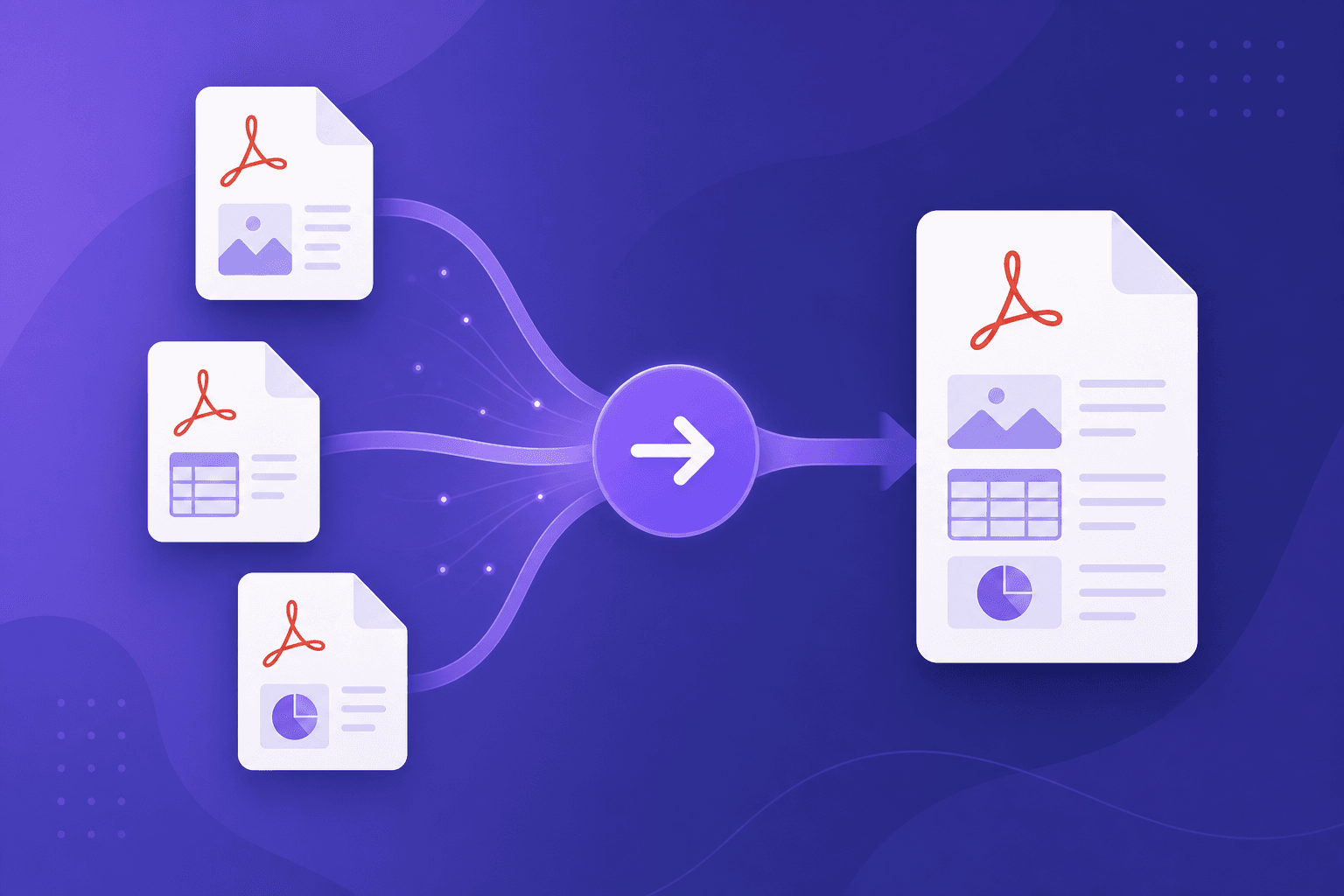 Illustration of multiple PDFs merging into a single document